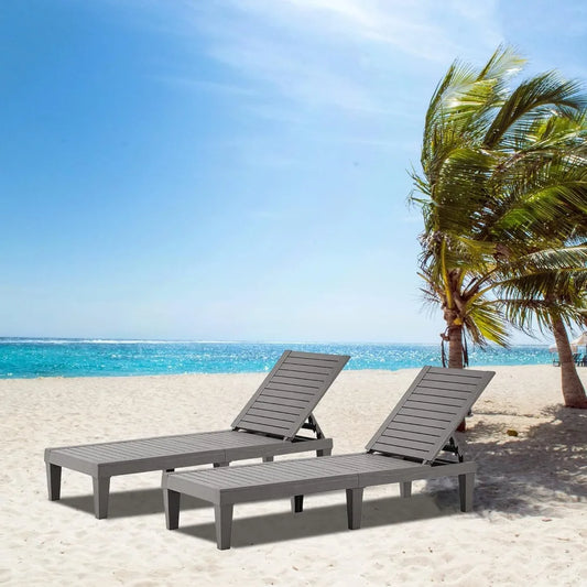 Outdoor Chaise Lounge Set of 2, Adjustable Pool Lounge Chair with 5 Positions Backrest, Waterproof Sun Loungers for Garden Pool