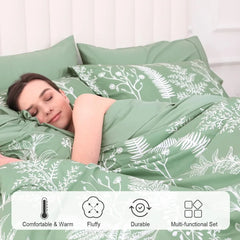 PHF 7 Pieces California King Bed in A Bag, Ultra Soft Comforter Set & Sheet Set, Reversible Botanical Bedding Set Include Comfor