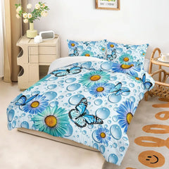 Blue Butterfly and Purple Butterfly Comforter Set Full Size, 3 Pieces Daisy Bedding Set for Girls and Adults, Duvet Cover Sets