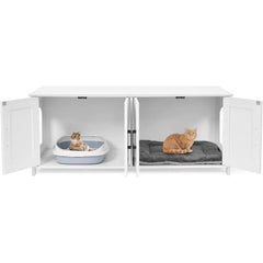Cat Litter Box Enclosure For 2 cats, Litter Box Furniture Hidden with Double Room,Wooden Cat Washroom Furniture,Cat House