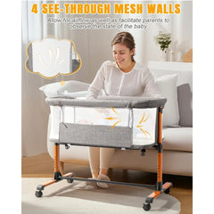 Baby Bassinet Bedside Bassinet, Baby Cradle with Machine-Washable Sheets, Four-Sided Breathable Mesh, 6 Height Adjustable