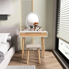 Makeup Vanity Desk with Lights, Small Vanity with Adjustable Brightness Mirror for Small Spaces, Vanity Desk with Drawers