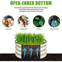 3 Pcs 2x2x1ft Round Galvanized Raised Garden Bed Kit Outdoor, Metal Planter Box for Planting Plants Vegetables, White