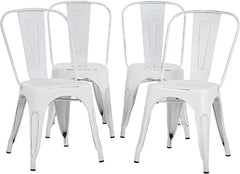 Set of 4 Industrial Metal Dining Chairs – Stackable Kitchen & Patio Chairs with 18” Seat Height