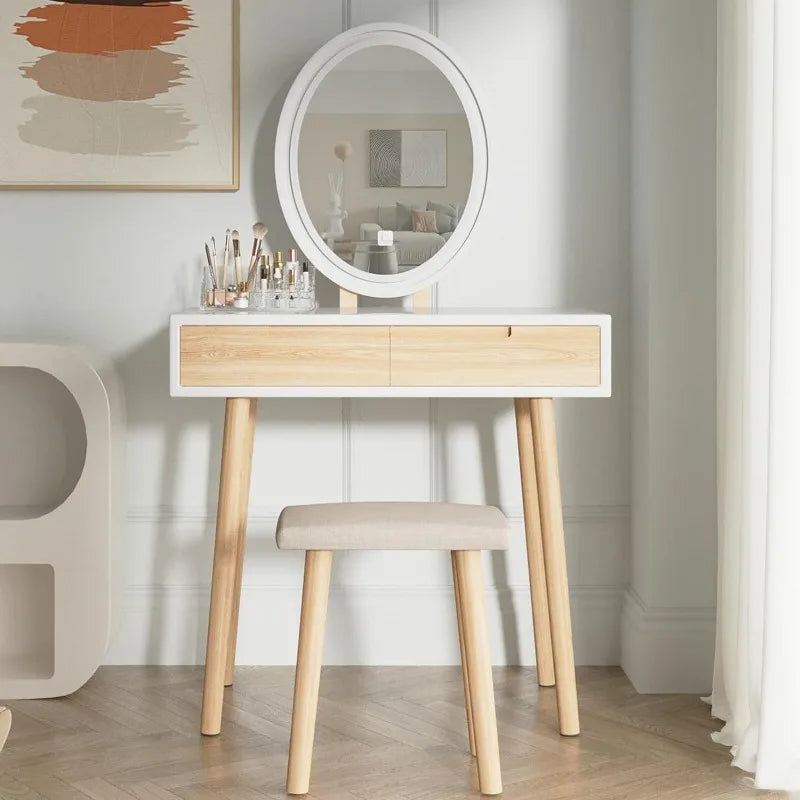 Makeup Vanity Desk with Lights, Small Vanity with Adjustable Brightness Mirror for Small Spaces, Vanity Desk with Drawers