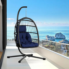 Egg Chair with Stand,Patio Rattan Wicker Hanging Swing Egg Chair Hammock Chair for Bedroom Porch Garden