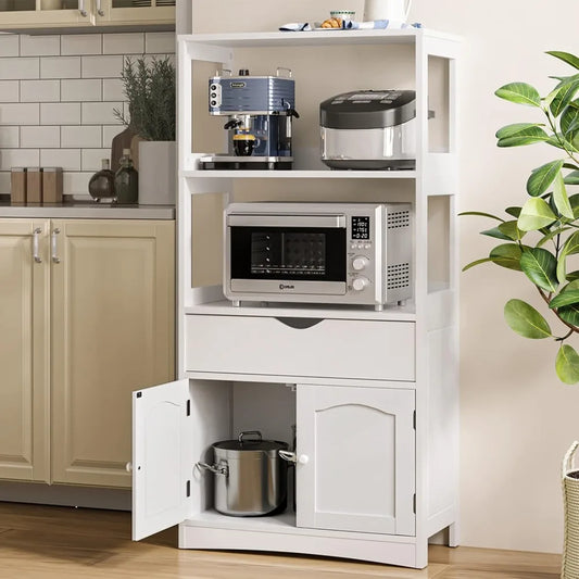 Sideboard Storage Cabinet with 2 Open Shelves, 1 Drawer and 1 Cupboard Kitchen Pantry Storage Cabinet with Microwave Space Frees