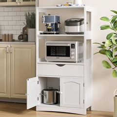 Sideboard Storage Cabinet with 2 Open Shelves, 1 Drawer and 1 Cupboard Kitchen Pantry Storage Cabinet with Microwave Space Frees