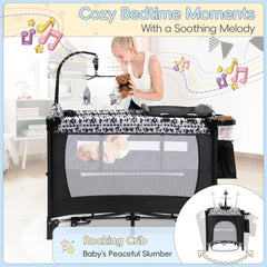 5-in-1 Pack and Play, Baby Bassinet Bedside Sleeper with Diaper Changer, Storage Bag & Music Box, Portable Baby Crib
