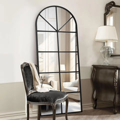 Mirror Full Length, 71"x32" Large Arched Mirror, Window Pane Wall Black Body Oversize Farmhouse Standing Hanging or Leaning
