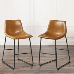 18 inch Bar Stools Set of 2,Counter Height Bar Stools with Back, Modern PU Leather Stools with Metal Leg and Footrest