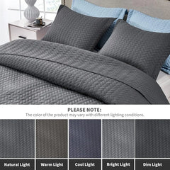 White Quilt Set Queen Size, Lightweight Bedspread Ultrasonic Chevron Pattern Light Coverlet for All Season Comforter Bedding