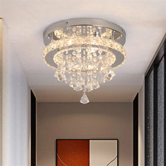 Crystal Chandelier Chrome Ceiling Lamps Led Flush Mount Stainless Steel Fixture Aisle Light Lustre Dining Room Living Room Decor