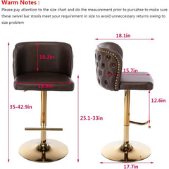 PU Faux Leather Swivel Bar Stools Set of 2 Height Adjustable Kitchen Island Counter Stools Tufted Wingback Dining Stool