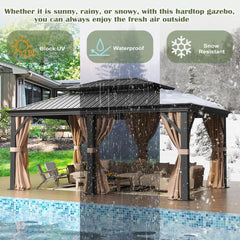 12'x18'Patios Double Roof Canopy Aluminum Frame Outdoor Gazebo Tent Curtains Netting for Patio Backyard Deck and Lawns