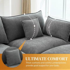 145" U Shaped Cloud Couch Sectional for Living Room, Oversized Modern Modular Sofa with Movable Ottoman, Comfy Fluffy Chenille