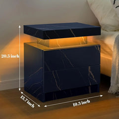 Nightstand LED Bedside Table for Bedroom Modern Night Stand with 2 Wood Drawers End Side Table for Bedroom