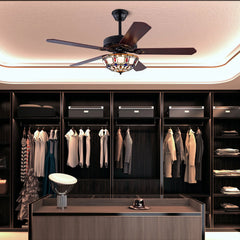 52'' Tiffany Ceiling Fan with 3 Lights + Remote Control Wooden Ceiling Fan