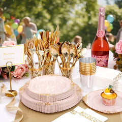 700PCS Plastic Disposable Tableware Set for 100 Guest - 200 Disposable Plates, 300 Plastic Silverware, 100 Cups, 100 Napkins