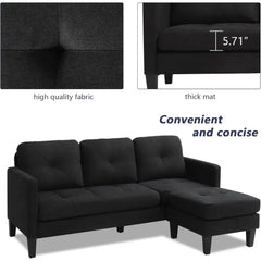 Convertible Sectional Sofa Couch, L-Shaped Couch with Modern Linen Fabric for Small Space (Black), sofas