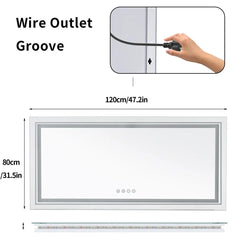 LED Bathroom Mirror Rectangular Wall Vanity Mirror Dimmable with 8 RGB Backlit 3 Front Color Anti-fog, Memory