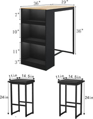 3 Piece Dining Table with 3 Storage Shelves Bar Table and Small Kitchen Table Set for 2 Wooden Counter Height Table Set for Kitc
