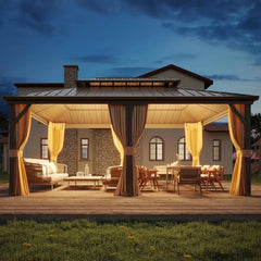 12' X 18'Hardtop Gazebo, Galvanized Steel Ventilation Double Roof Aluminum Frame, Outdoor Gazebo for Garden, Patio, Gazebo
