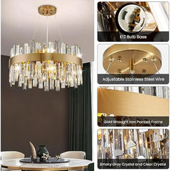 Modern Round Crystal Chandelier Ceiling Light Fixture 12 Lights Gold Pendant Light for Living Dining Room Kitchen Island Dia 1