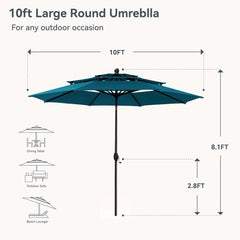 10ft Patio Umbrellas, Outdoor 3 Tier Vented Large Market Table Umbrella with 8 Sturdy Ribs and 1.5" Umbrellla Pole