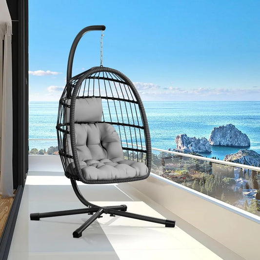 Egg Chair with Stand,Patio Rattan Wicker Hanging Swing Egg Chair Hammock Chair for Bedroom Porch Garden