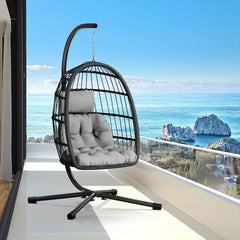 Egg Chair with Stand,Patio Rattan Wicker Hanging Swing Egg Chair Hammock Chair for Bedroom Porch Garden