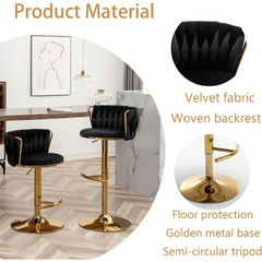 Bar Stools Set of 4, Counter Height Bar Stools with Low Back, Gold Swivel Bar Stools for Kitchen Island, Bar Pub Stools