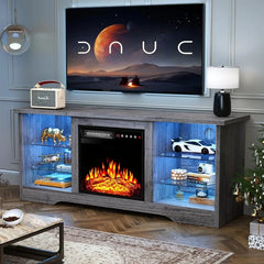 Fireplace TV Stand with 18” Electric Fireplace & LED Lights – Entertainment Center for TVs Up to 70”