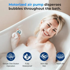 Bath Mat Full Body Massager - Portable Hot Tub Mat with Warm Air Jets, Remote Control, Non-Slip Adjustable Bubble
