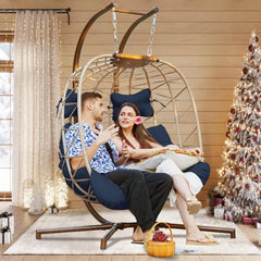 Double Egg Chairs for Outside Navy 2 Person Egg Swing Chair with Stand Oversized Swing Chair,  Hammocks