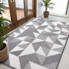 Large Door Mat Indoor Entrance Washable 59x35, Odor-Free Low-Profile Front Back Geometric Doormat, Absorbent Resist