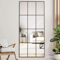 Windowpane Mirror Full Length 71"x30" Wall Mounted Art Pane Mirror Farmhouse Decorative Floor Mirror Leaning Hanging Wall
