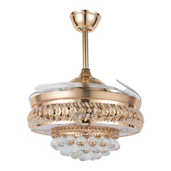 Ceiling Fans with LED Light, K9 Crystal Accents, Adjustable Speed & Timing, Retractable ABS Blades, Pure Copper Motor