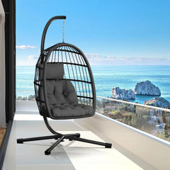 Egg Chair with Stand,Patio Rattan Wicker Hanging Swing Egg Chair Hammock Chair for Bedroom Porch Garden