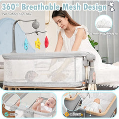 Baby Bassinet, Rocking Bassinet for Baby, 3 in 1 Bassinets Bedside Sleeper with Musical Toys, Bedside Bassinet for Baby