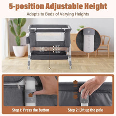 4 in 1 Baby Bassinet Bedside Sleeper Baby Crib, Adjustable Cosleeper for Baby, Easy Folding Portable Baby Bed Rocking Bassinets