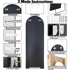 Door Hanging Full Length Mirror, Floor or Wall Mounted Metal Frame Arch Dressing Mirrors for Bedroom Bathroom Living Room