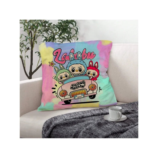 Funny Labubu Throw Pillow Cover, The Monsters Decorative Square Pillowcase Throw Cushion Case for Bedroom,Living Room,18x18 Inch