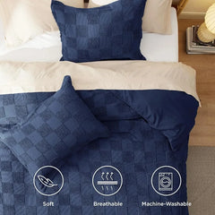Boho Duvet Cover King Size - Checkered King Duvet Cover Set for All Seasons, 3 Pieces Soft Shabby Chic Embroidery Boho Bedding