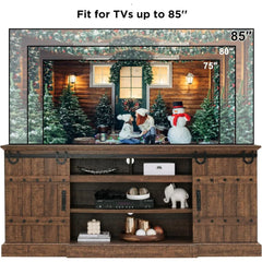 Farmhouse 75" TV Stand for 80 85 Inch TV, Rustic Media Console Table with Sliding Barn Door, Large Highboy Entertainment Center