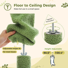 Floor to Ceiling Cat Tree with Scratching Posts Spacious Condo Hammock Tunnel Indoor Height Adjustable Wooden Cat Tower Cat Toys