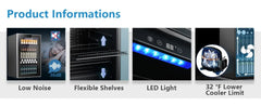 Beverage Refrigerator and Cooler, Mini Fridge 130 Can, Little Cooler with Digital Display 32~61℉, Refrigerator with 4 Shelves