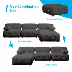 Modular Sectional Sofa with Reversible Chaise, Velvet L Shaped Cloud Couch with Reversible Ottoman