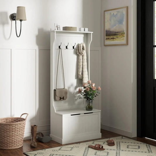 3-in-1 Hall Tree with Shoe Storage, Standing Coat Rack with Shoe Bench, Entryway Organizer with Four Hooks