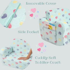 Extra Wider Seating Toddler Couch, 2-in-1 Soft Couch Fold Out with Star Pillow, Convertible Sofa to Lounger for Girls and Boys